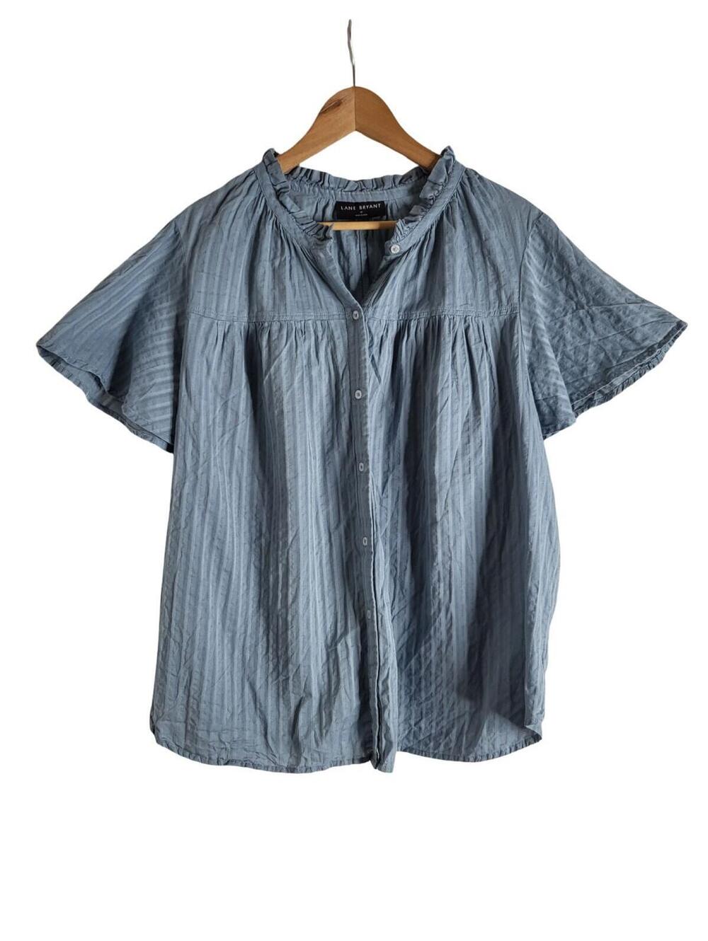 Lane Bryant Classic Short Sleeve Ruffle Neck Button Down Top Size 18